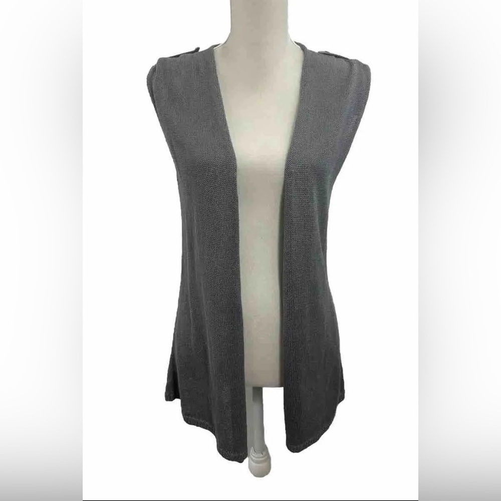 J.Jill Gray Linen Blend Open Front Knit Vest